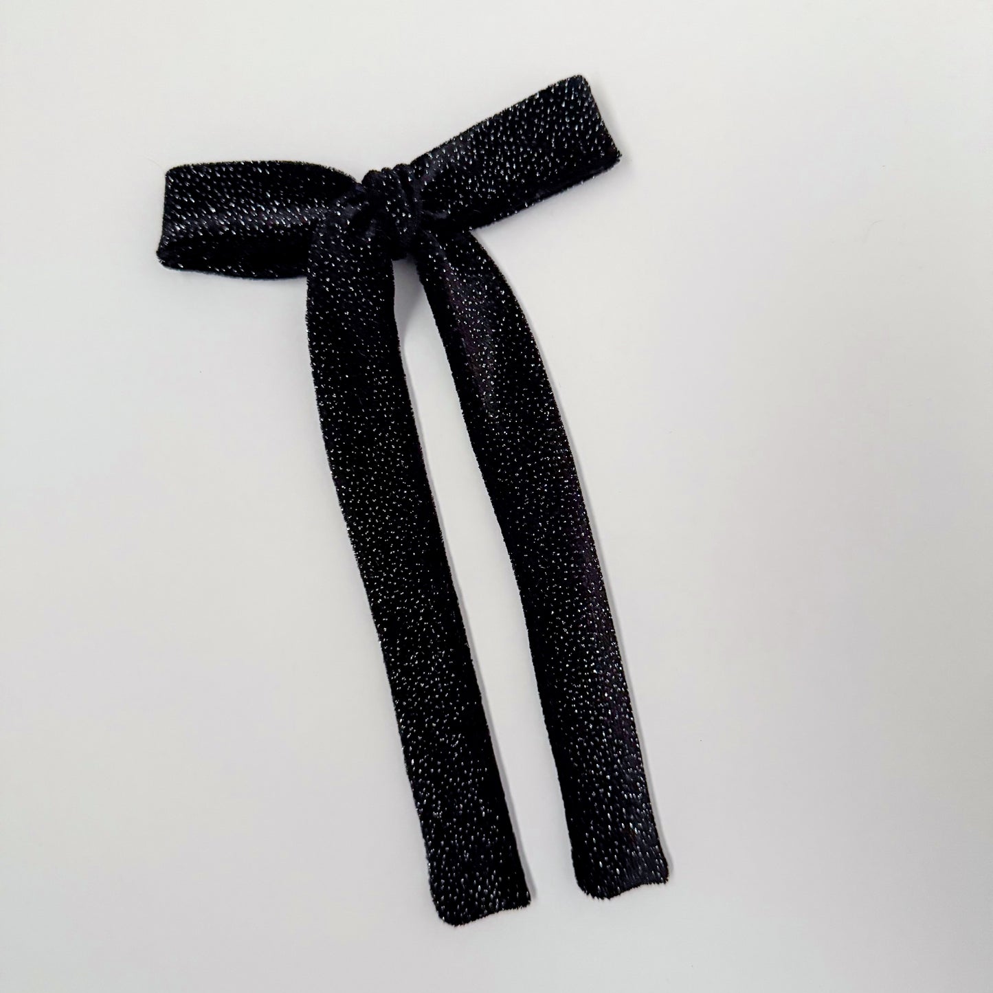 Black Glitter Velvet Long Tail Bow