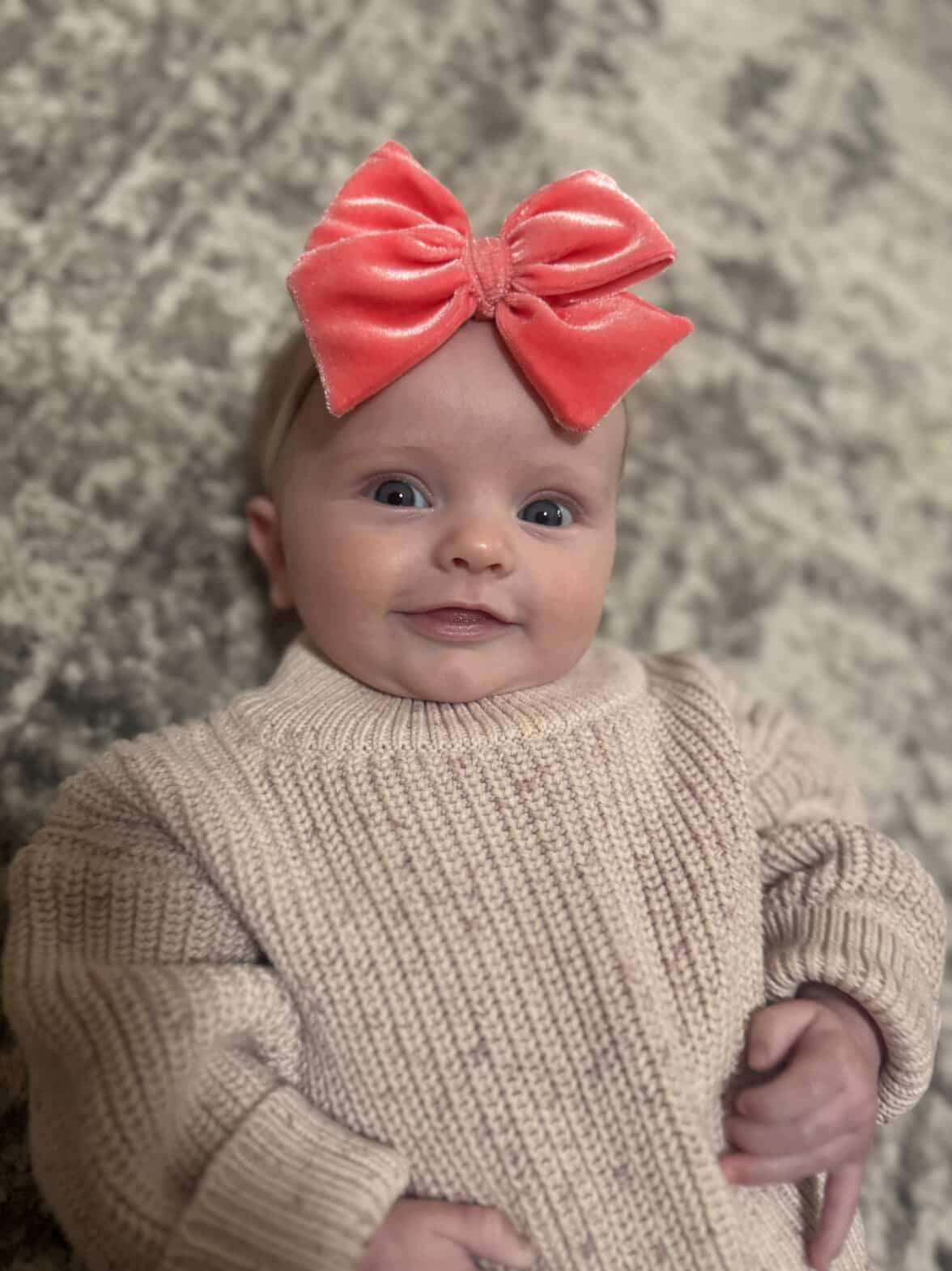 Bright Coral Velvet Hand-tied Bow