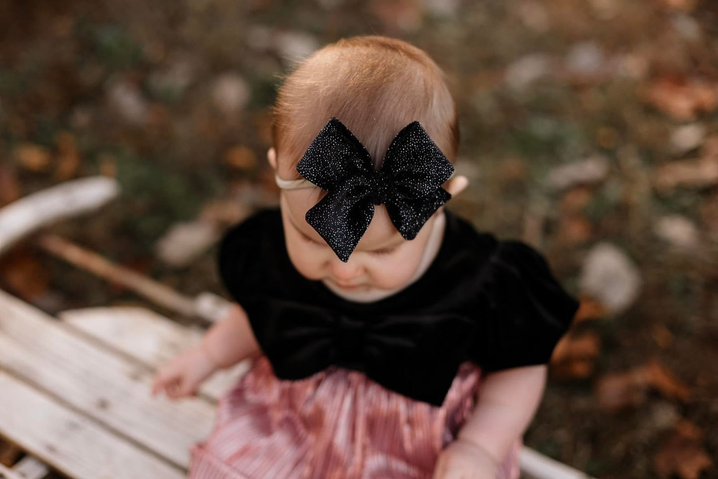 Black Glitter Velvet Hand-tied Bow