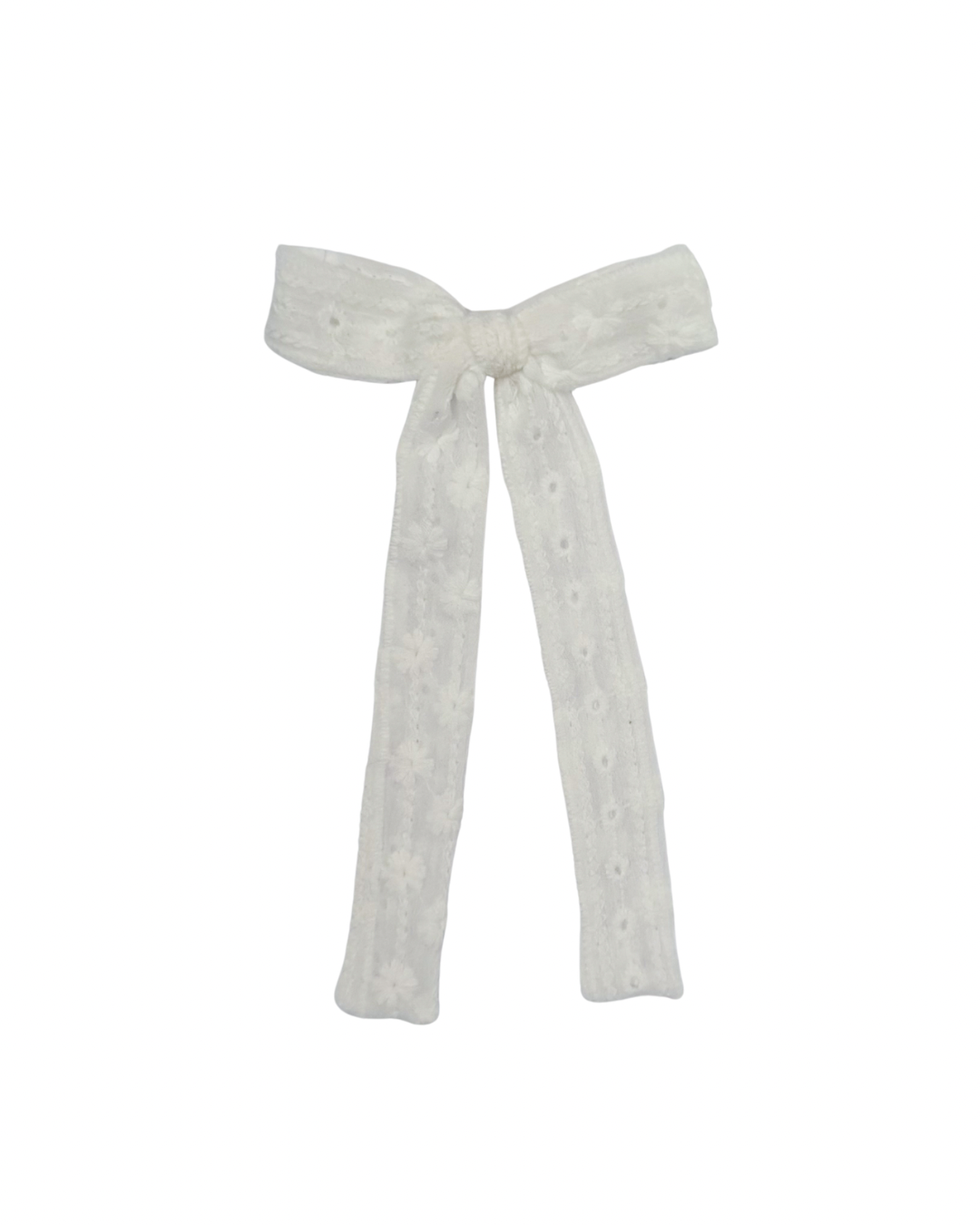 White Eyelet Embroidered Long Tail Bow