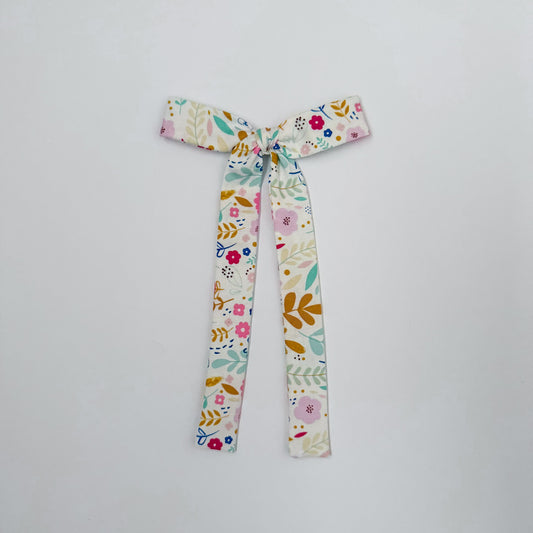 White Floral Long Tail Bow