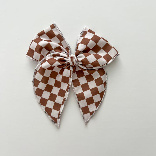 Mocha Check Fable Bow