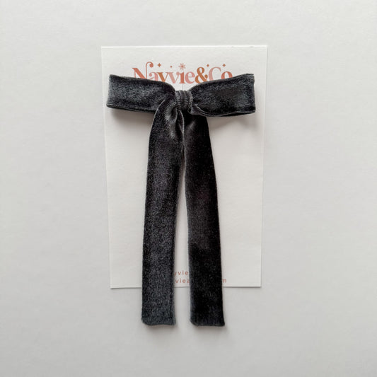 Charcoal Velvet Long Tail Bow