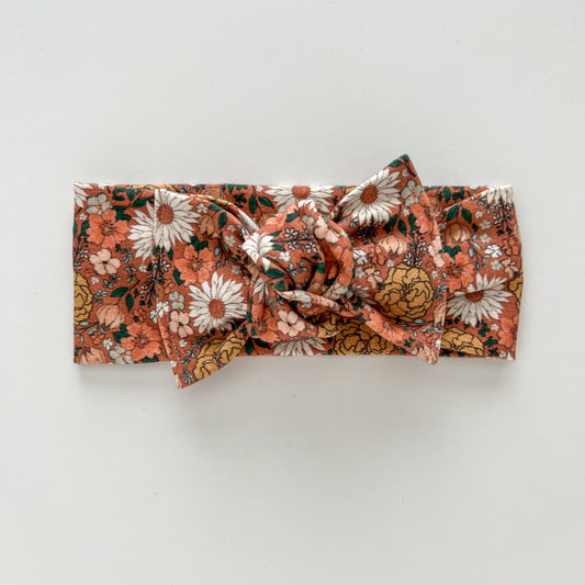 RTS Garden Floral on Rust Knotted Headwrap