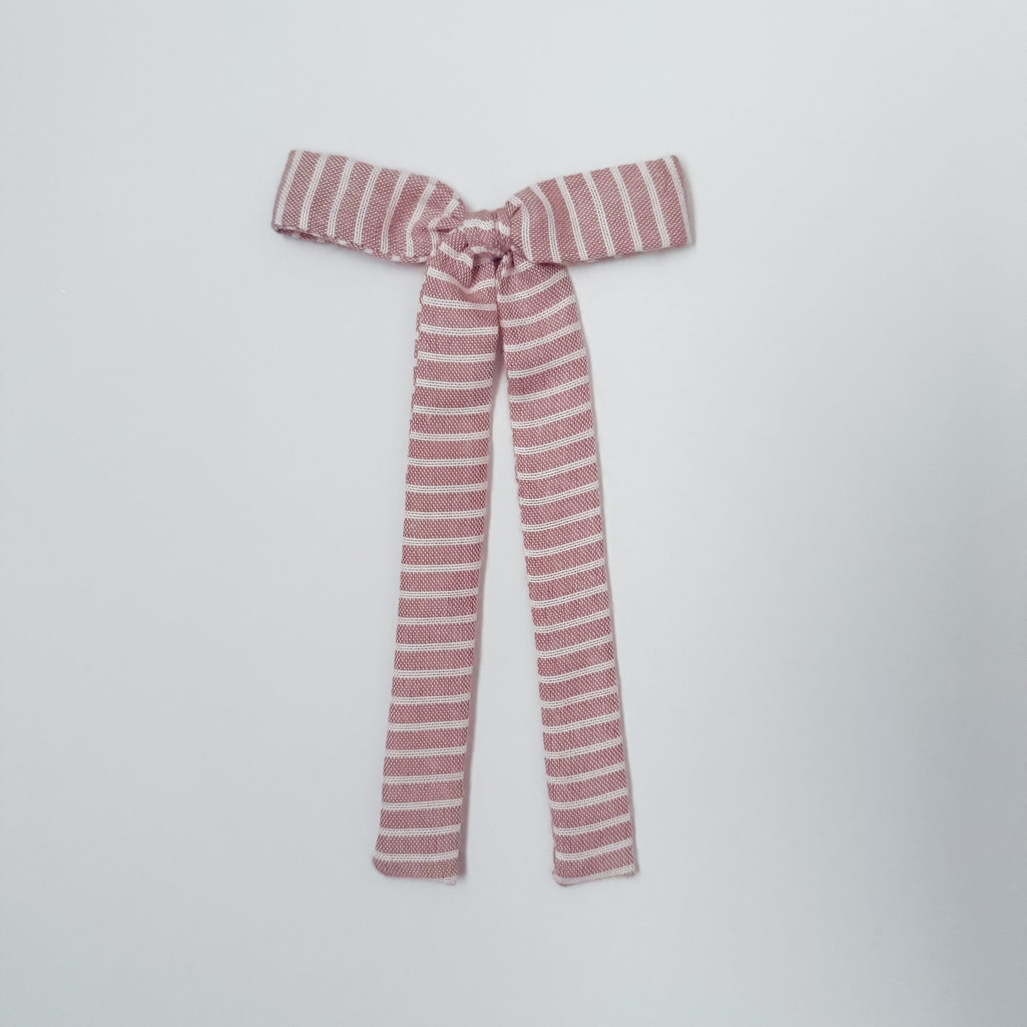 Mauve+White Stripe Long Tail Bow