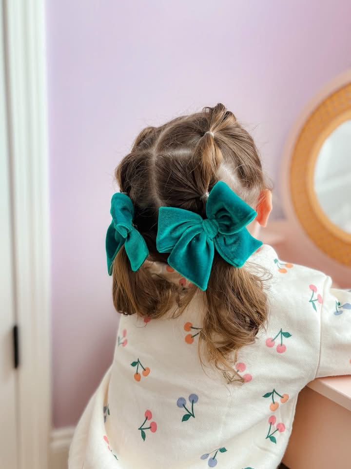 Deep Teal Velvet Hand-tied Bow