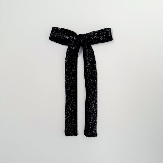 Black Glitter Velvet Long Tail Bow