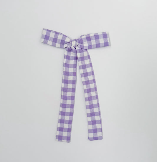 Lavender Gingham Long Tail Bow