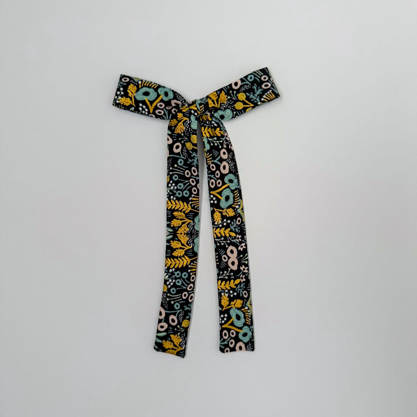 Gold Floral Long Tail Bow