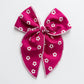Raspberry Retro Daisies Fable Bow