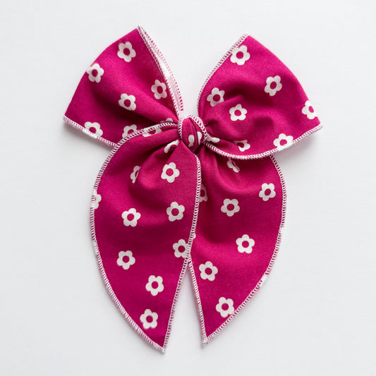 Raspberry Retro Daisies Fable Bow