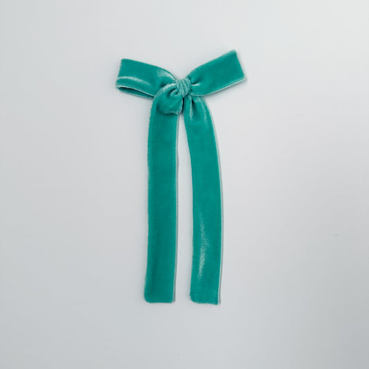 Seafoam Velvet Long Tail Bow