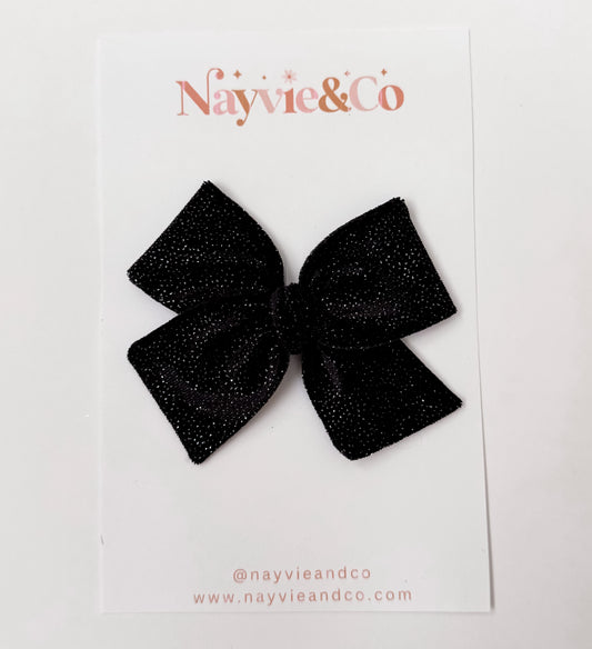 Black Glitter Velvet Hand-tied Bow