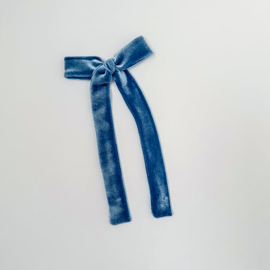 Dusty Blue Velvet Long Tail Bow