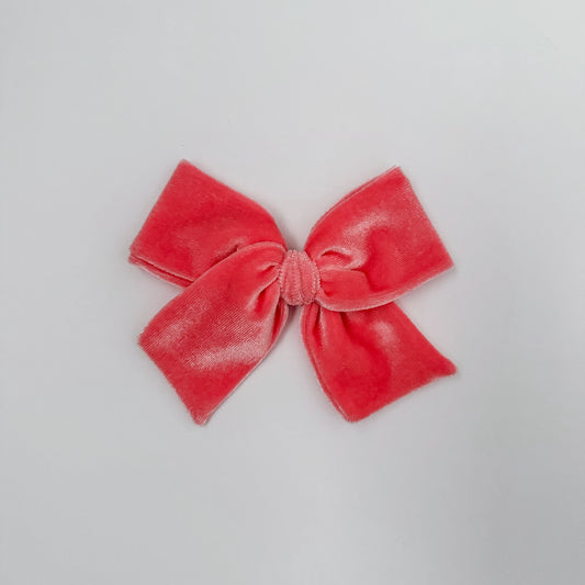 Bright Coral Velvet Hand-tied Bow