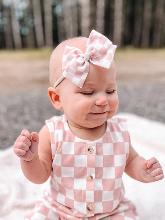 Blush Pink Check Hand-tied Bow