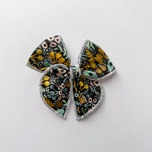 RTS MINI - Left Clip Gold Floral Fable Bow