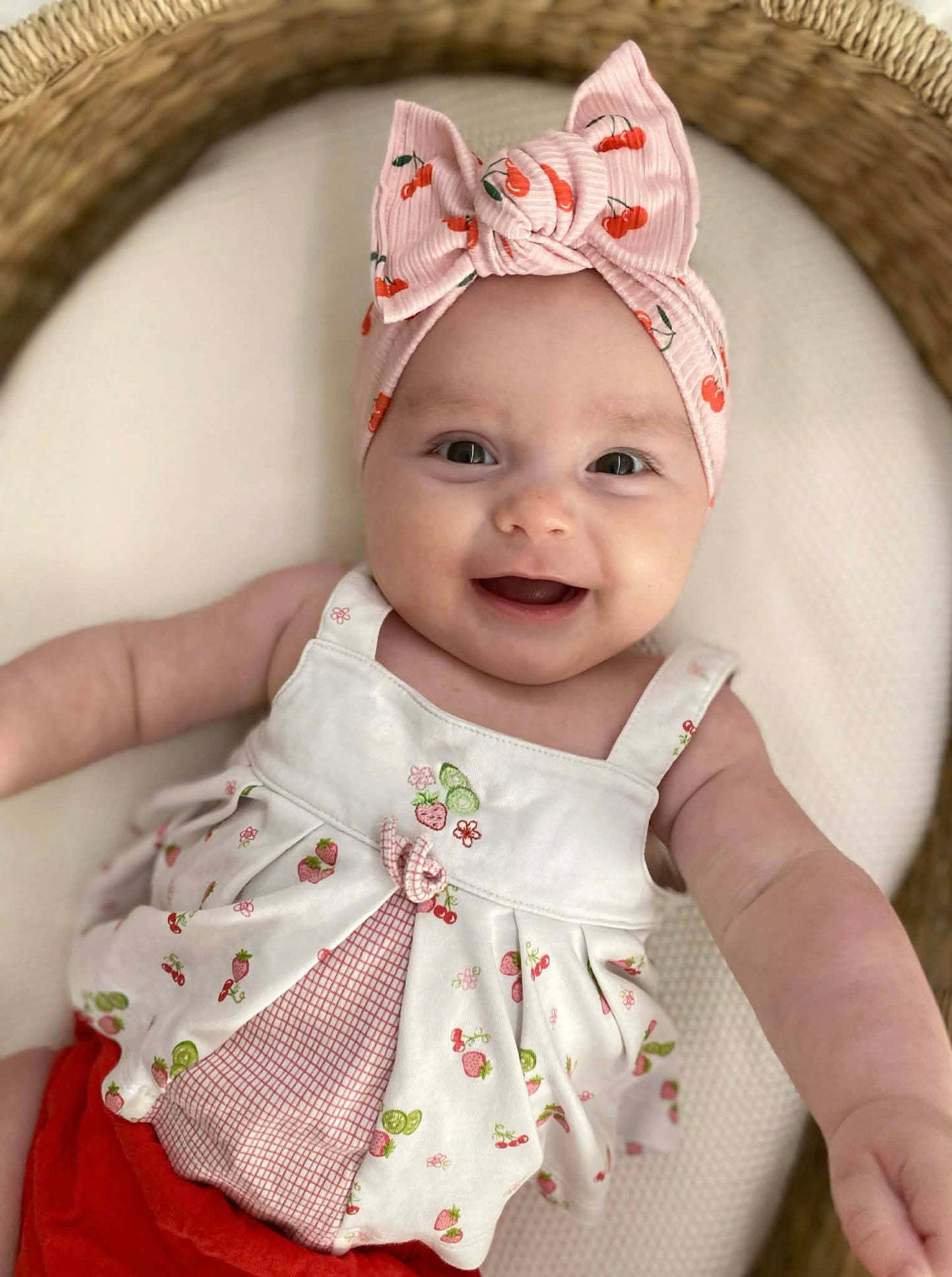 Cherries on Pink Ribbed Knotted Headwrap