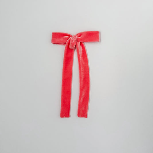 Bright Coral Velvet Long Tail Bow