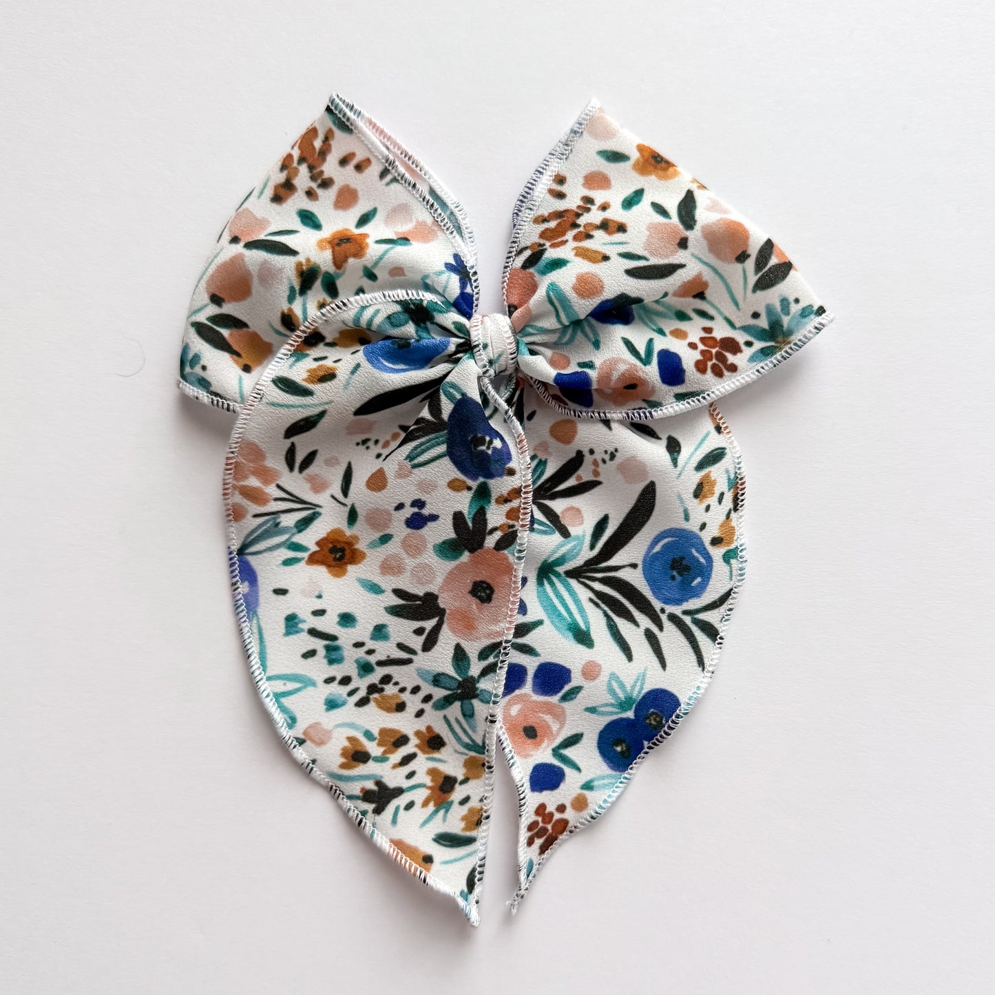 Blue Watercolor Floral Fable Bow