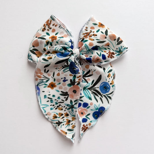 Blue Watercolor Floral Fable Bow