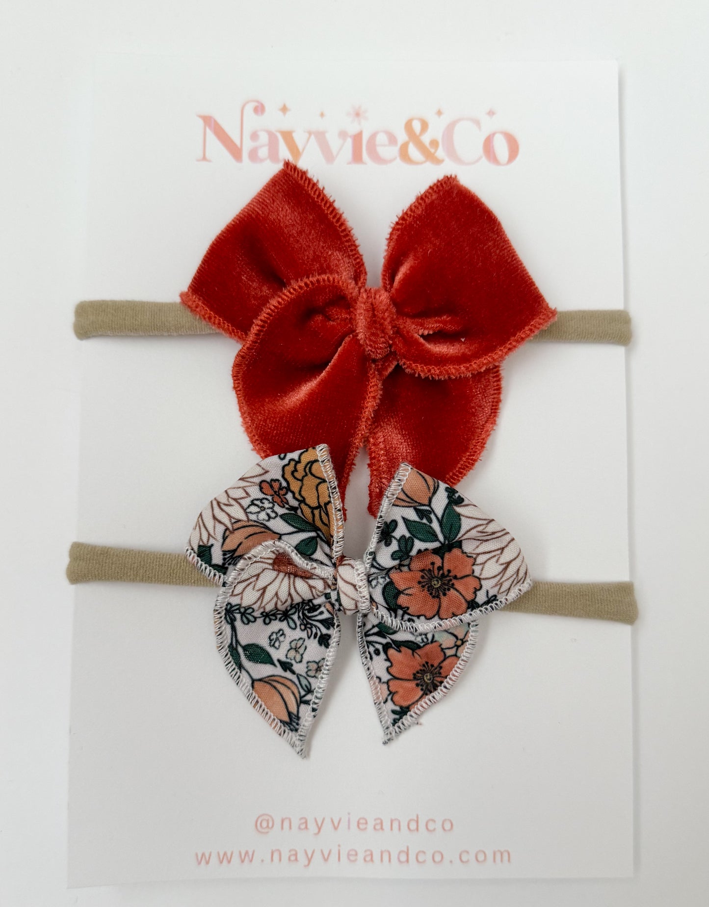 RTS Itty Bitty Floral/Rust Velvet ON NYLON Fable Bow