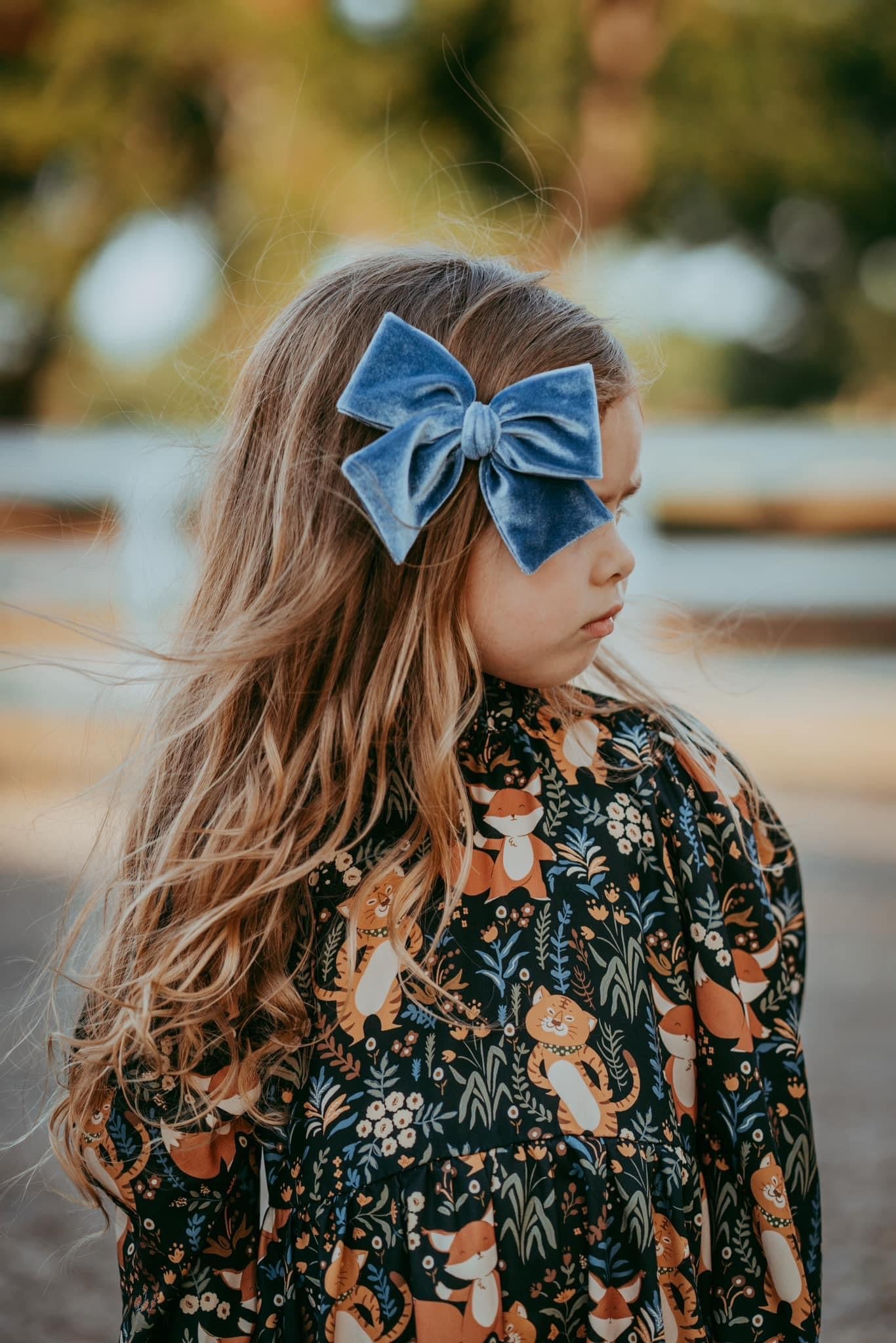 Dusty Blue Velvet Hand-tied Bow