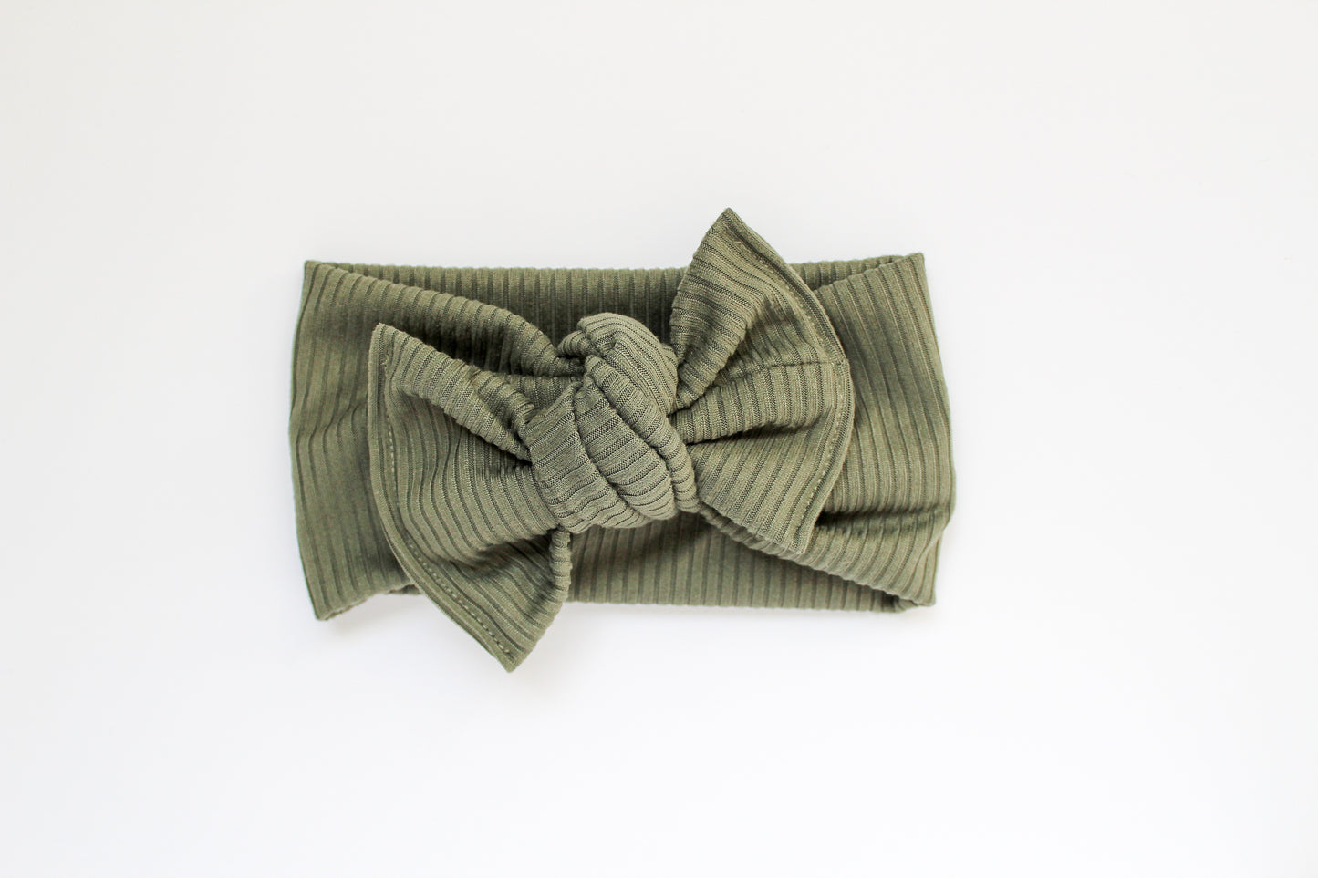 Olive Ribbed Tie-on Headwrap