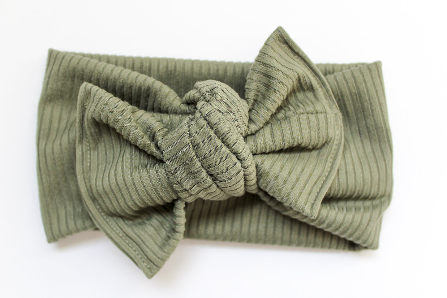 Olive Ribbed Tie-on Headwrap