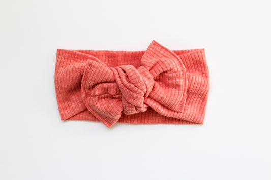 Bright Heathered Coral Ribbed Tie-on Headwrap