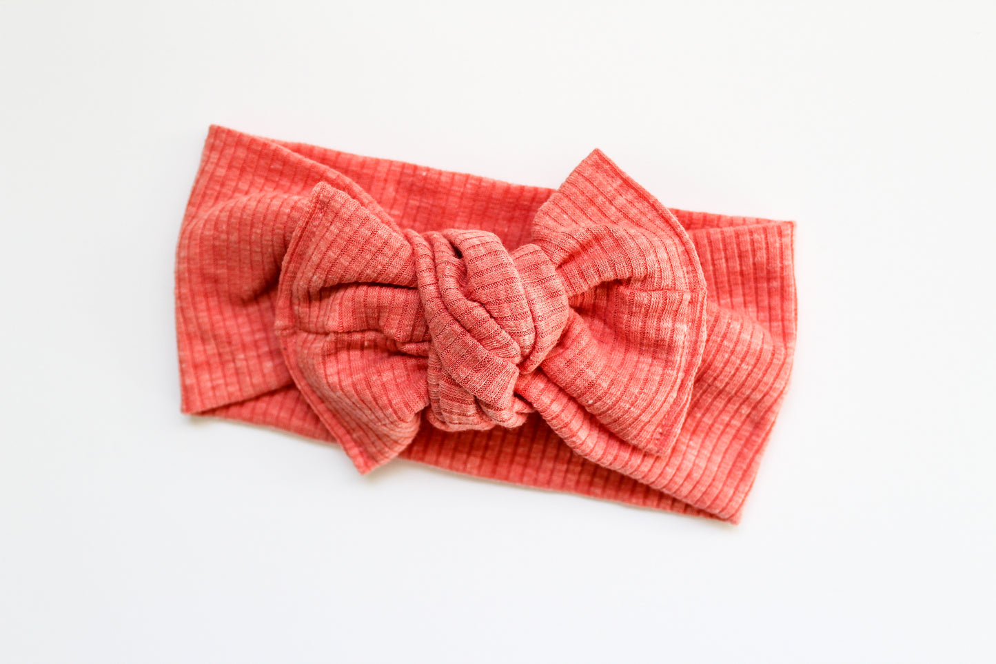 Bright Heathered Coral Ribbed Tie-on Headwrap