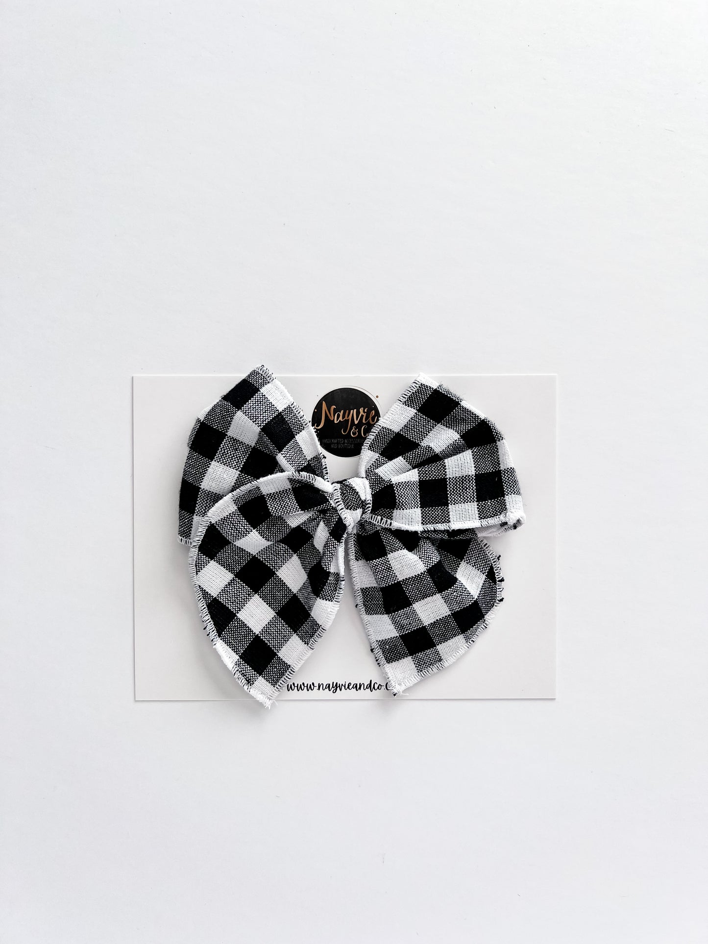 White and Black Gingham Fable Bow
