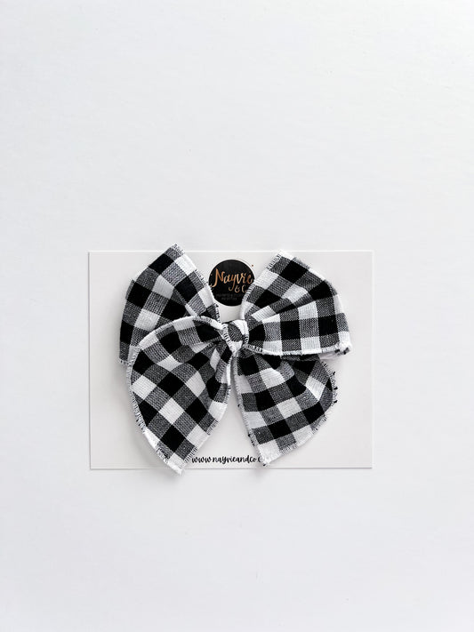 White and Black Gingham Fable Bow